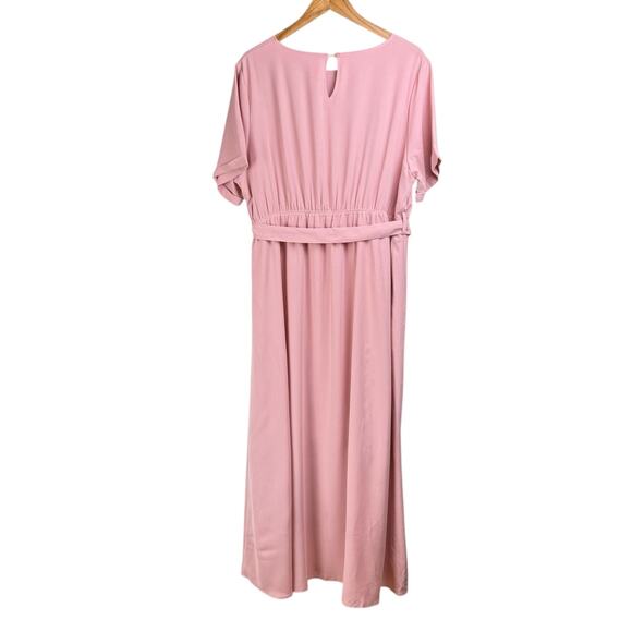Roolee Classic Taylor Jane Blush Pink Faux Wrap Hi Low Maxi Bridesmaid Dress - Picture 9 of 15